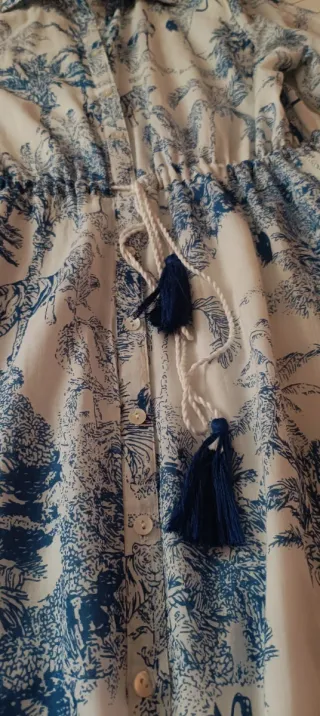 Vestido largo estampado azul y blanco