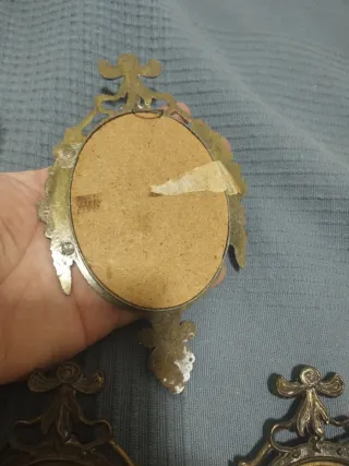 Lote 3 cuadros antiguos marcos bronce metal