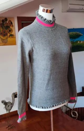 Maglione donna grigio con dettagli rosa M