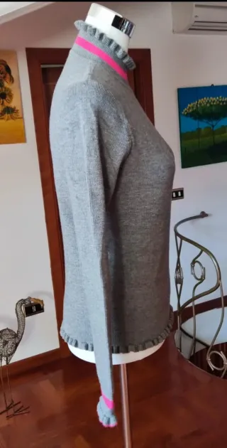 Maglione donna grigio con dettagli rosa M