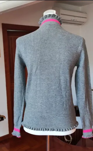 Maglione donna grigio con dettagli rosa M