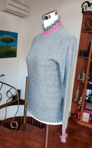 Maglione donna grigio con dettagli rosa M