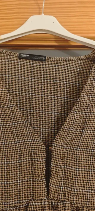 Vestido manga larga cuadros marrón