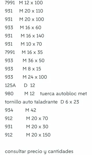 Restos de stock tornillos