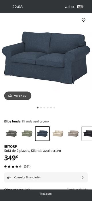 Sofá 2 plazas con reposapiés azul