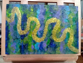 Cuadro abstracto dorado y multicolor