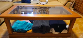 Mesa centro madera maciza con cristal