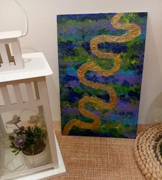 Cuadro abstracto serpiente dorada acrílico