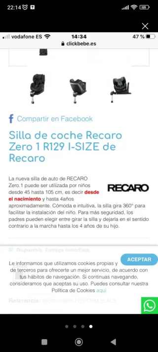 Silla de coche Recaro Zero 1 Isofix