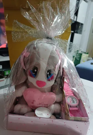 Lote regalo peluche, reloj y velas