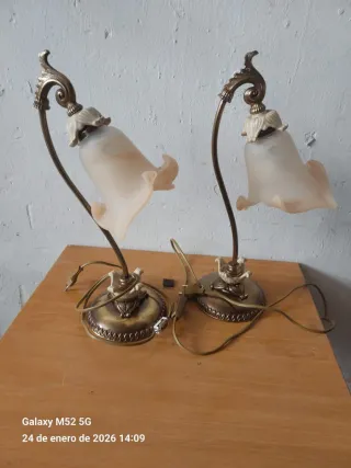 Lámparas de mesa antiguas bronce y cristal