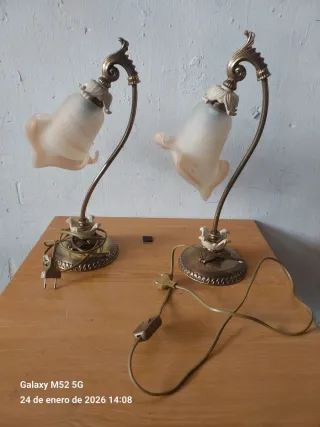 Lámparas de mesa antiguas bronce y cristal