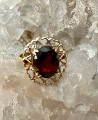 Anillo Oro 9k Granate Antiguo