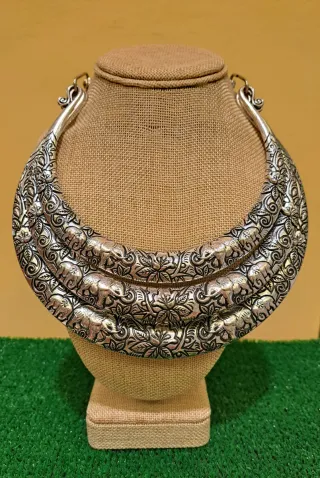 Collar Étnico Plata 3 Capas Elefantes
