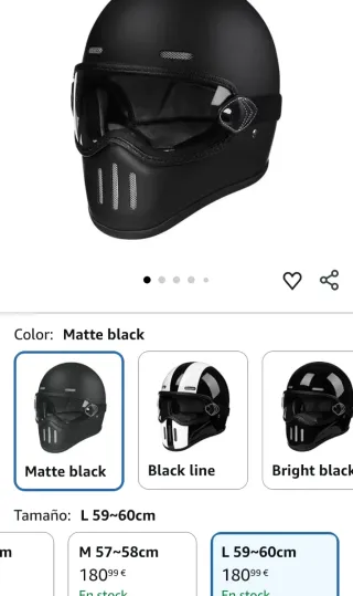 Casco Moto Clásico Retro Negro Mate Talla L