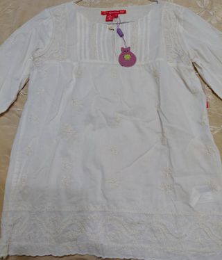 Blusa niña Flamenco bordada blanca Talla XS