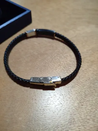 Pulsera Trenzada Cuero y Cierre Plateado