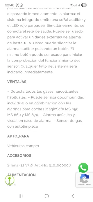 Detector Gases Waeco MSG150 12V/24V