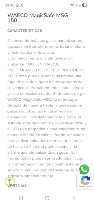 Detector Gases Waeco MSG150 12V/24V