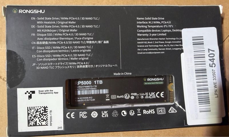 SSD M.2 NVMe PCIe 4.0 1TB RONGSHU RP5000 afbeelding 6