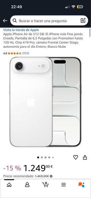 iPhone Air 512GB Blanco Precintado 3 Años Garantía