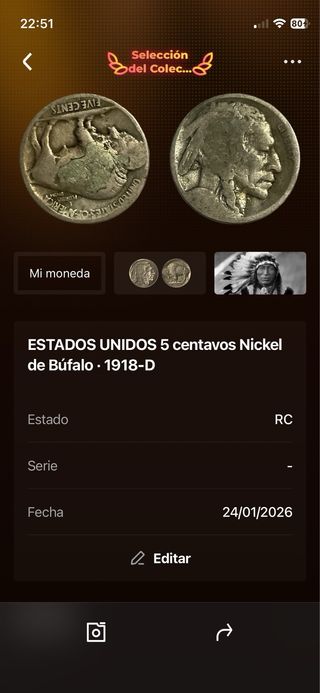 Moneda 5 centavos Nickel de Búfalo