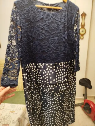 Vestido fiesta azul encaje lunares