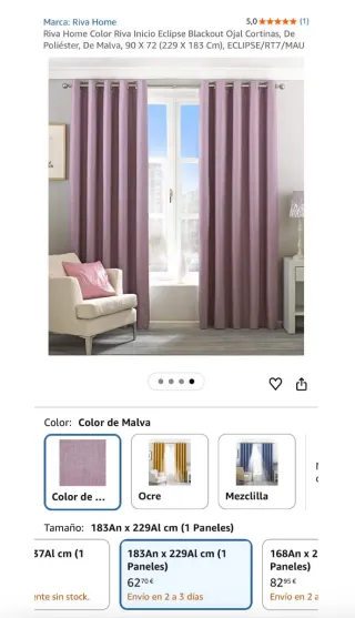 Cortinas 229x183cm Malva Ojal (Par) NUEVAS!