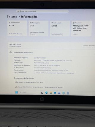 Portátil HP Lenovo Ryzen 5 8GB 500GB SSD