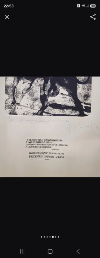 Litografía firmada Joan Guardiola homenaje Lorca