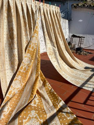 Tela antigua seda dorada adamascada cortinas