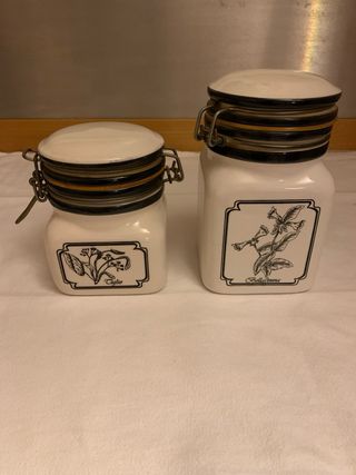 Coppia barattoli ceramica con decoro