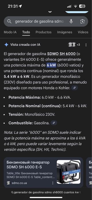 Generador SDMO SH 6000 Gasolina