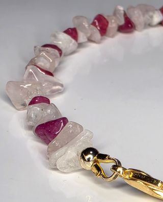Bracciale Quarzo Ialino e Pietre Rosa Artigianale