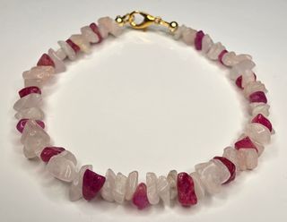Bracciale Quarzo Ialino e Pietre Rosa Artigianale