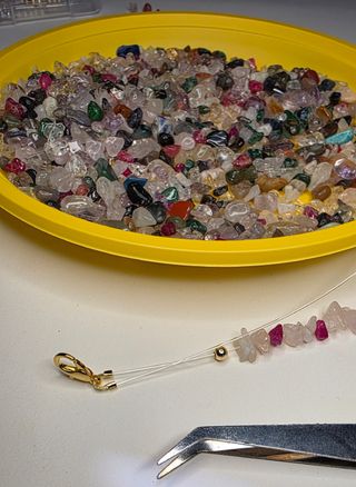 Bracciale Quarzo Ialino e Pietre Rosa Artigianale