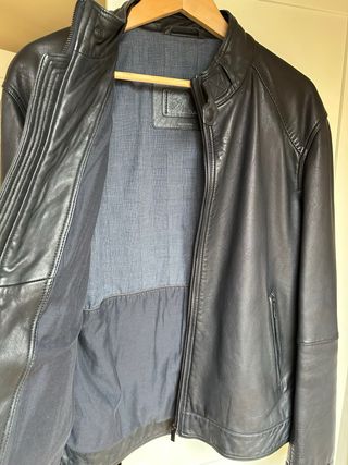 Cazadora Piel Biker Massimo Dutti Azul