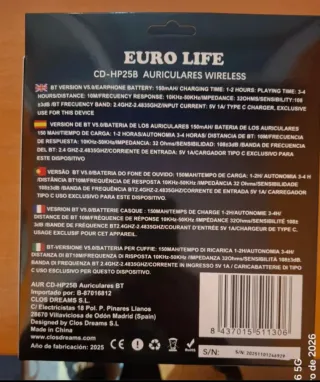 Auriculares Bluetooth EURO LIFE BT 5.0