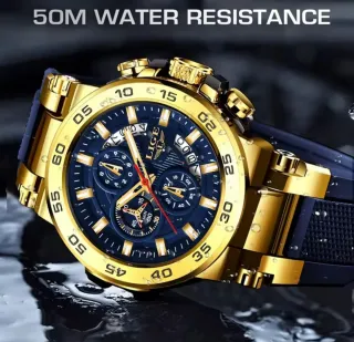 Reloj LIGE Hombre Dorado y Azul