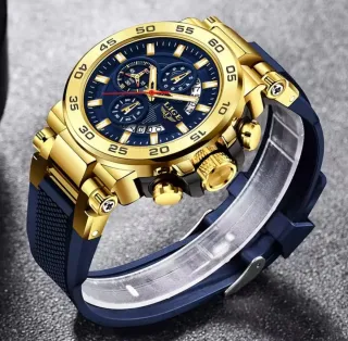 Reloj LIGE Hombre Dorado y Azul