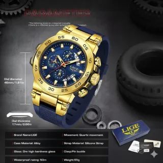 Reloj LIGE Hombre Dorado y Azul