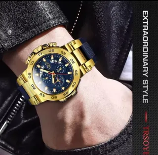 Reloj LIGE Hombre Dorado y Azul
