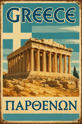 Chapa Decorativa Vintage Partenón Grecia 20x30