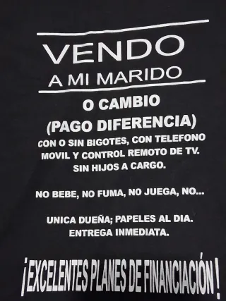 Camiseta negra algodón: Vendo a mi marido