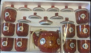 Juego de té chino rojo y dorado