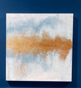 Set 2 cuadros abstractos azul y dorado