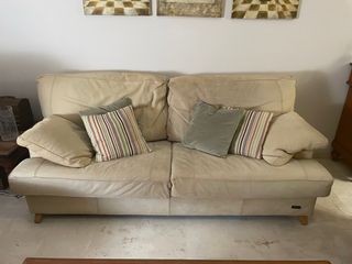 Sofá 3 plazas piel Nobuck beige
