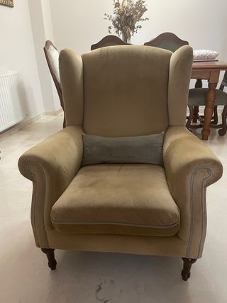 Sillón de terciopelo beige 1 plaza