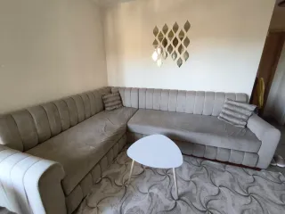 Sofá modular beige terciopelo