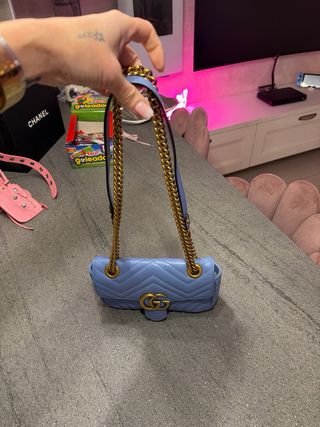Borsa Gucci originale blu e oro